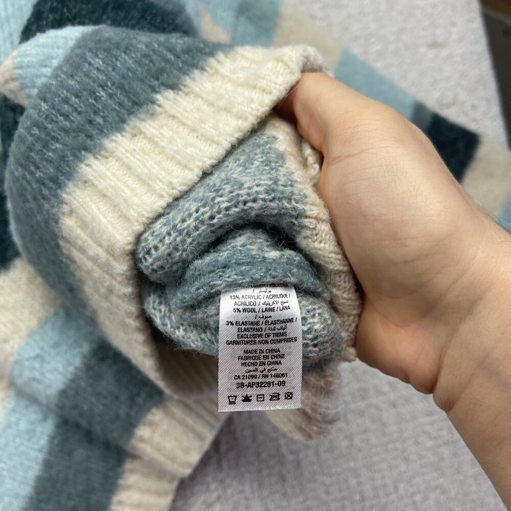 Ardene Jumper Wool Blend Crop Sweater Cozy Knit Wom L / XL Blue / Off-White - Picture 10 of 13